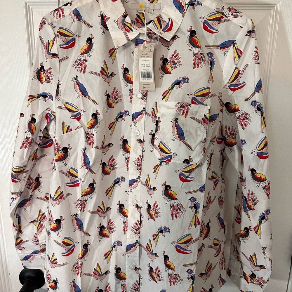 NWT Boden Multicolor Bird Print Shirt Sz 12R